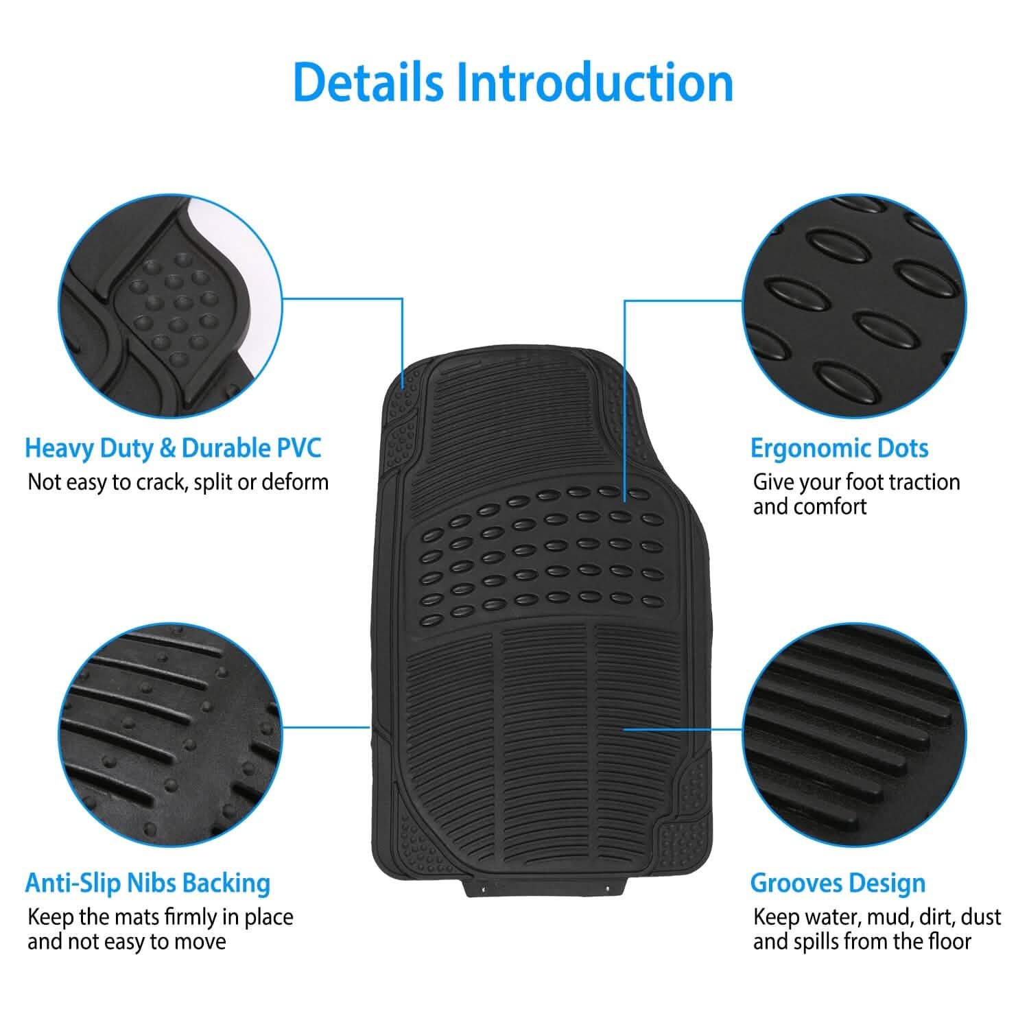 4-Pieces: Heavy Duty PVC Rubber Automotive Floor Mats with Trimmable Design by DailySale