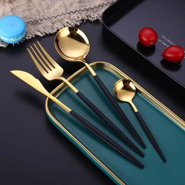 4-Pieces: Mirror Polish Dinnerware Set Stainless Steel Cutlery Set Flat Tableware by DailySale