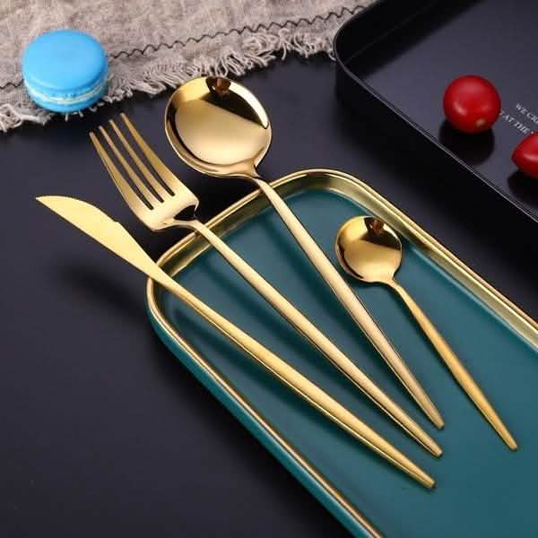 4-Pieces: Mirror Polish Dinnerware Set Stainless Steel Cutlery Set Flat Tableware by DailySale