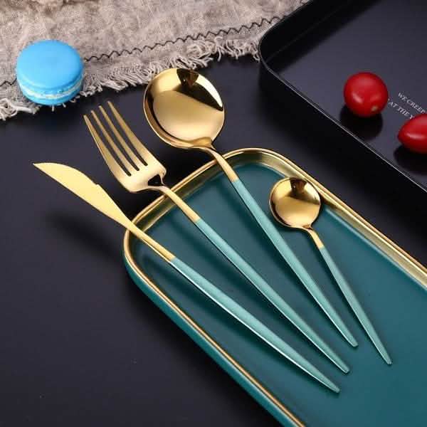 4-Pieces: Mirror Polish Dinnerware Set Stainless Steel Cutlery Set Flat Tableware by DailySale