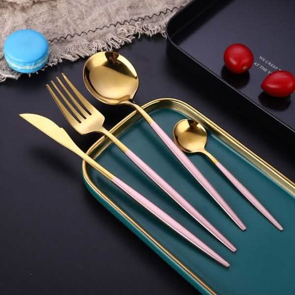 4-Pieces: Mirror Polish Dinnerware Set Stainless Steel Cutlery Set Flat Tableware by DailySale