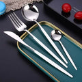 4-Pieces: Mirror Polish Dinnerware Set Stainless Steel Cutlery Set Flat Tableware by DailySale