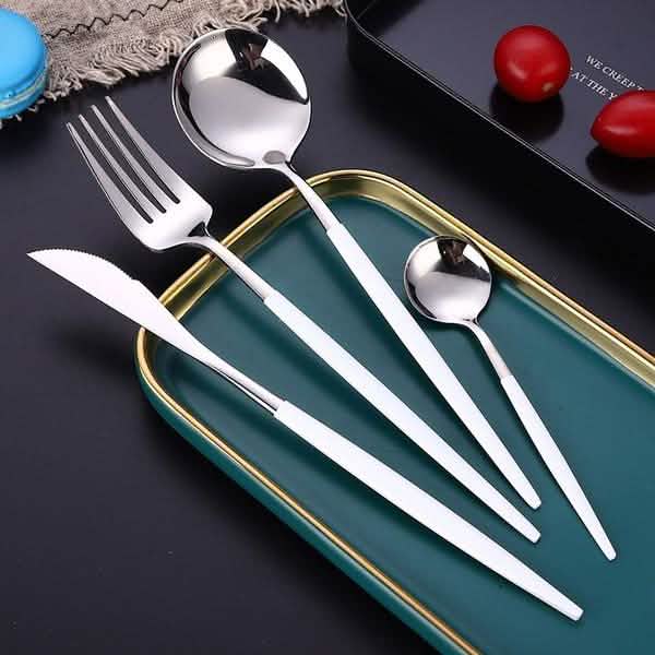 4-Pieces: Mirror Polish Dinnerware Set Stainless Steel Cutlery Set Flat Tableware by DailySale