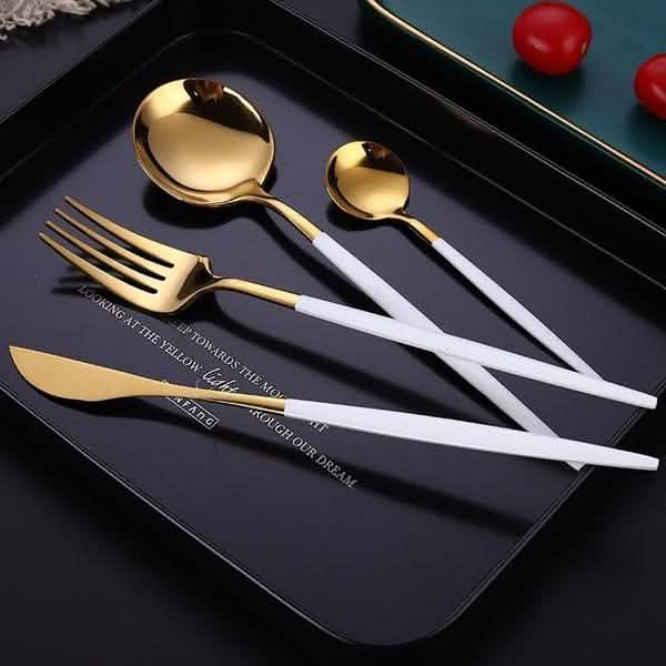 4-Pieces: Mirror Polish Dinnerware Set Stainless Steel Cutlery Set Flat Tableware by DailySale