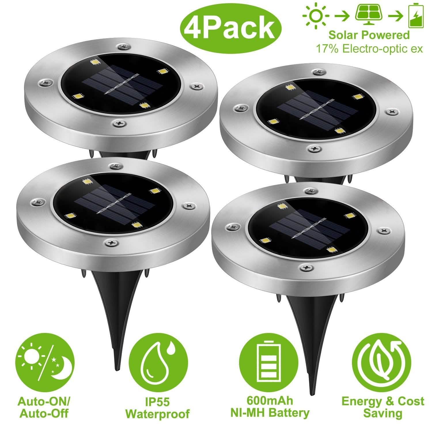 4-Pieces: Solar Waterproof Ground Light by DailySale