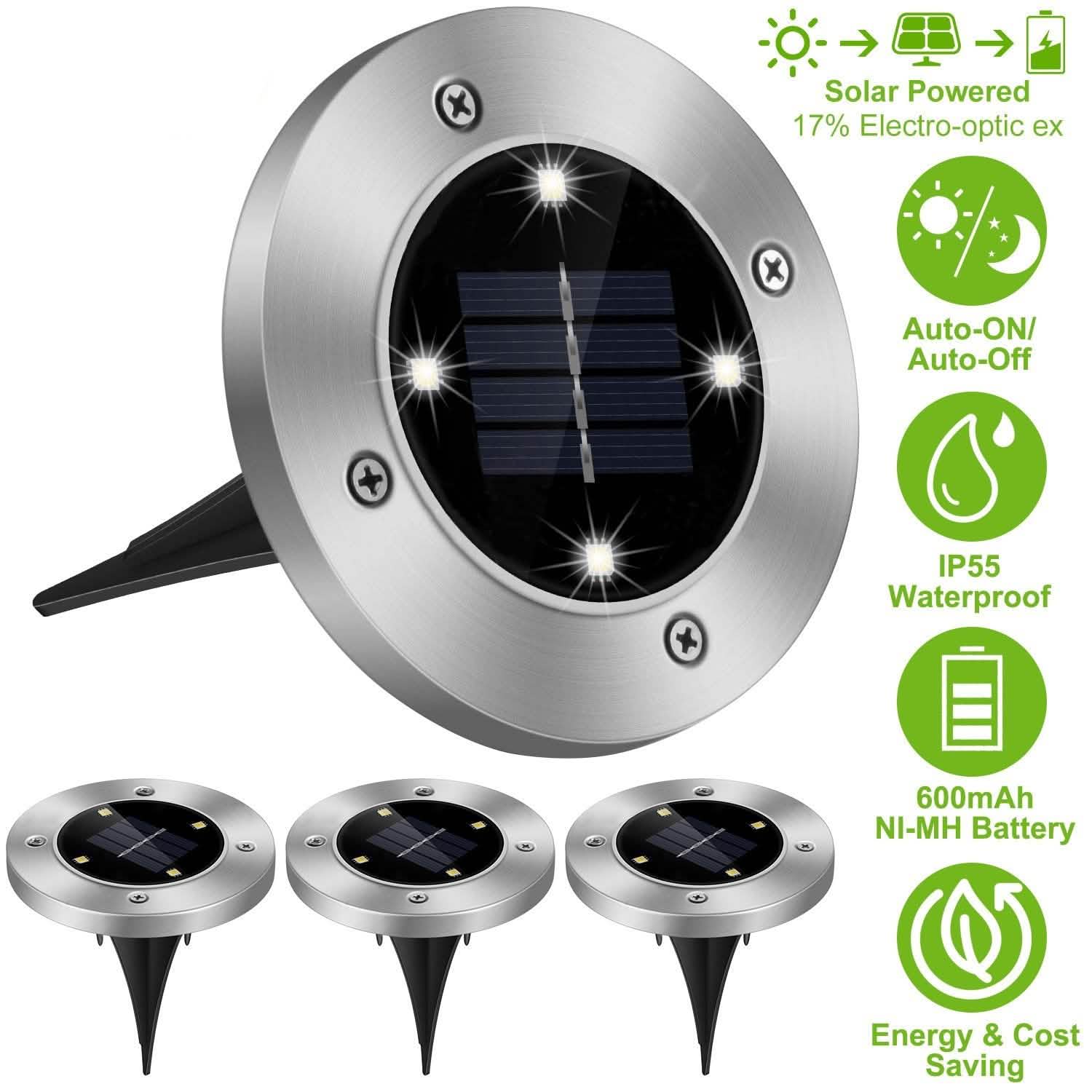 4-Pieces: Solar Waterproof Ground Light by DailySale