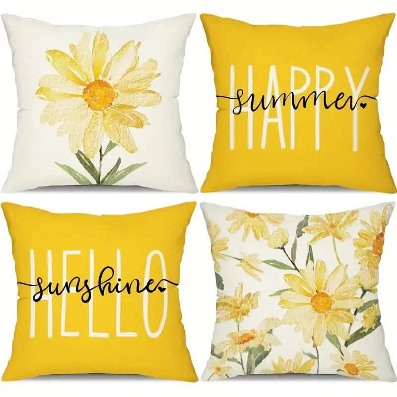 4-Pieces: Summer Flowers Printed Throw Pillow Cover Cushion Pillow Case by DailySale