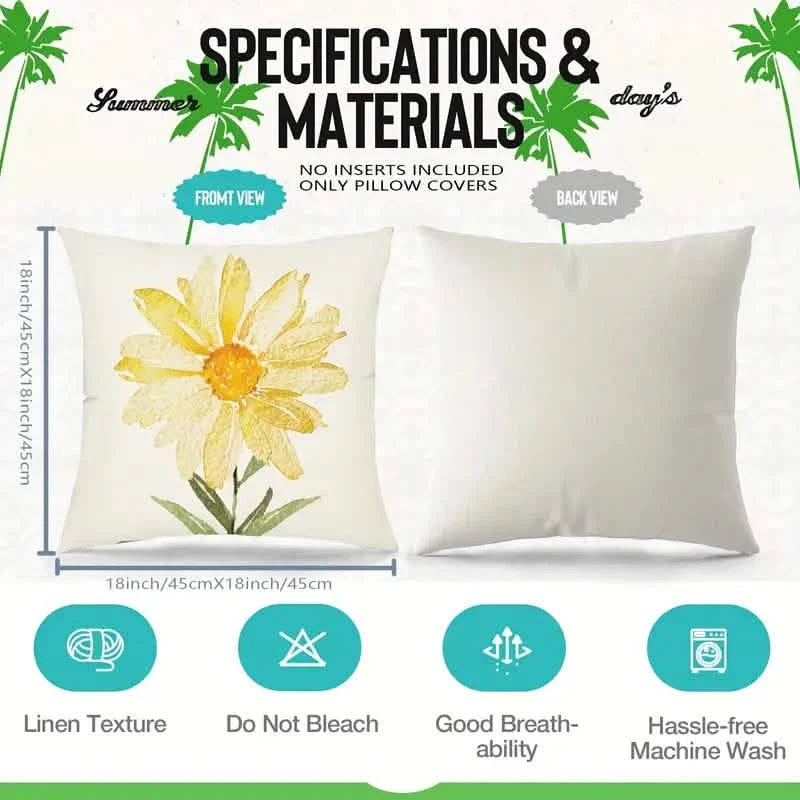 4-Pieces: Summer Flowers Printed Throw Pillow Cover Cushion Pillow Case by DailySale