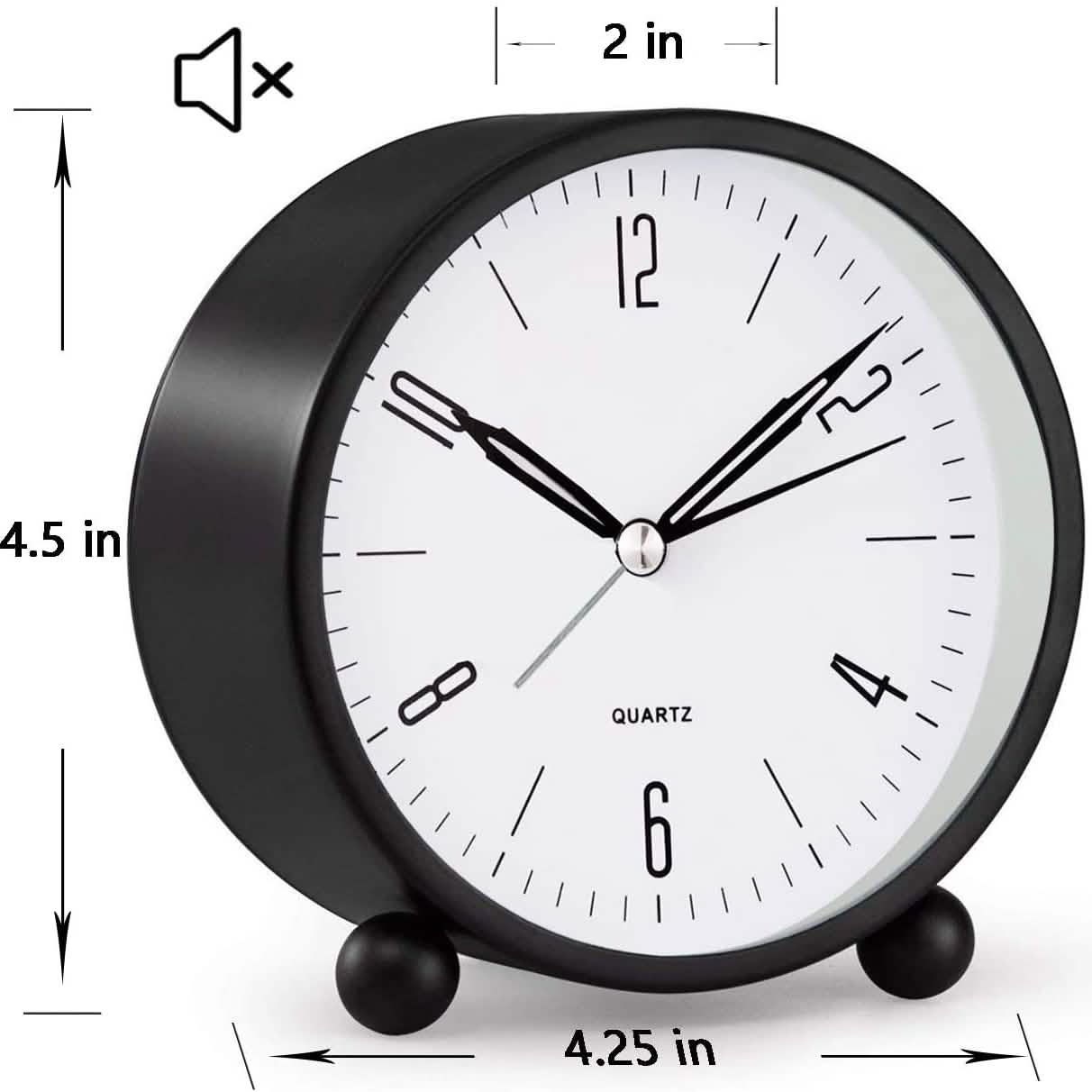 4" Super Silent Non Ticking Analog Alarm Clock with Night Light by DailySale