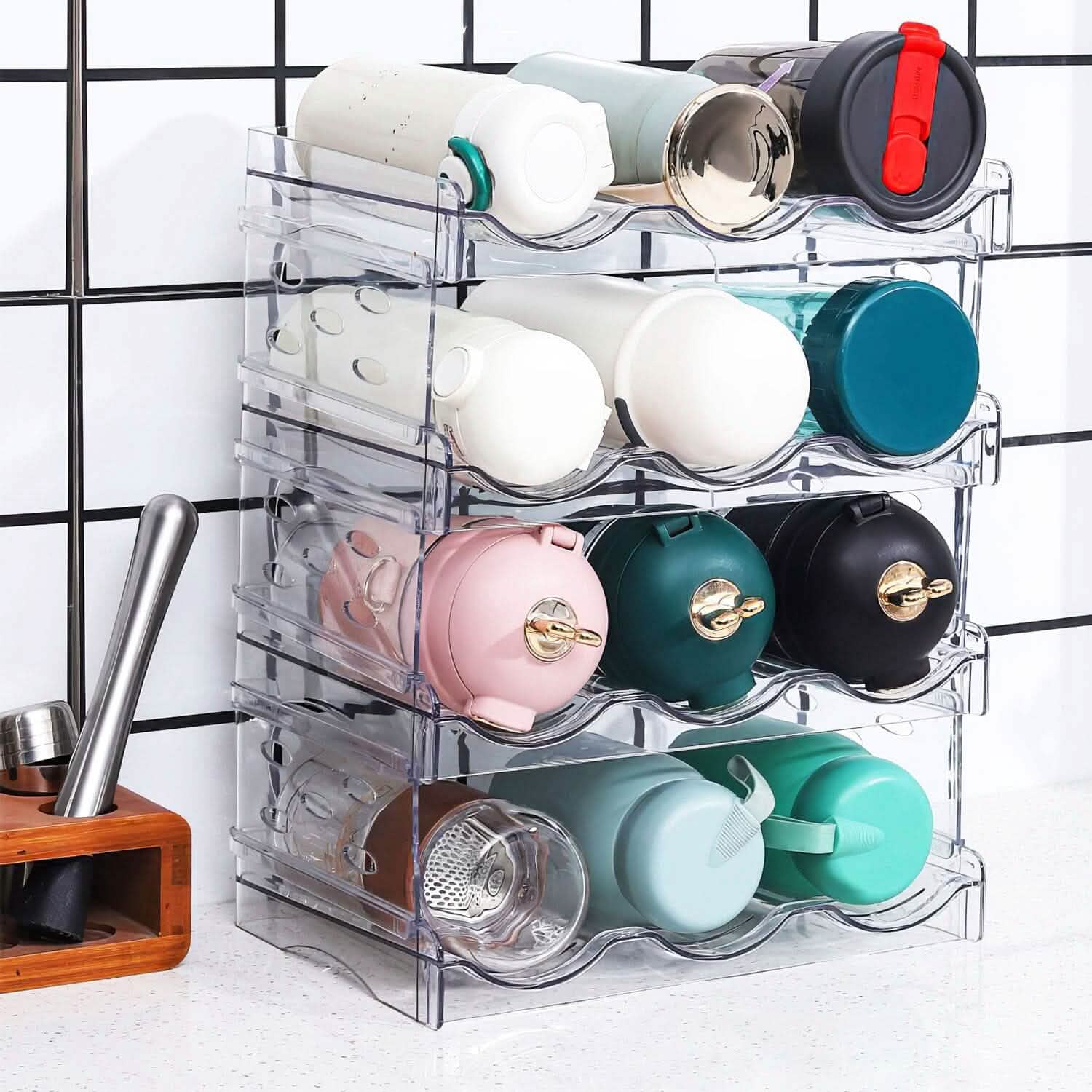 4-Tier Bottle Storage 12 Bottles Transparent Stackable Organizer Holder Shelf by DailySale