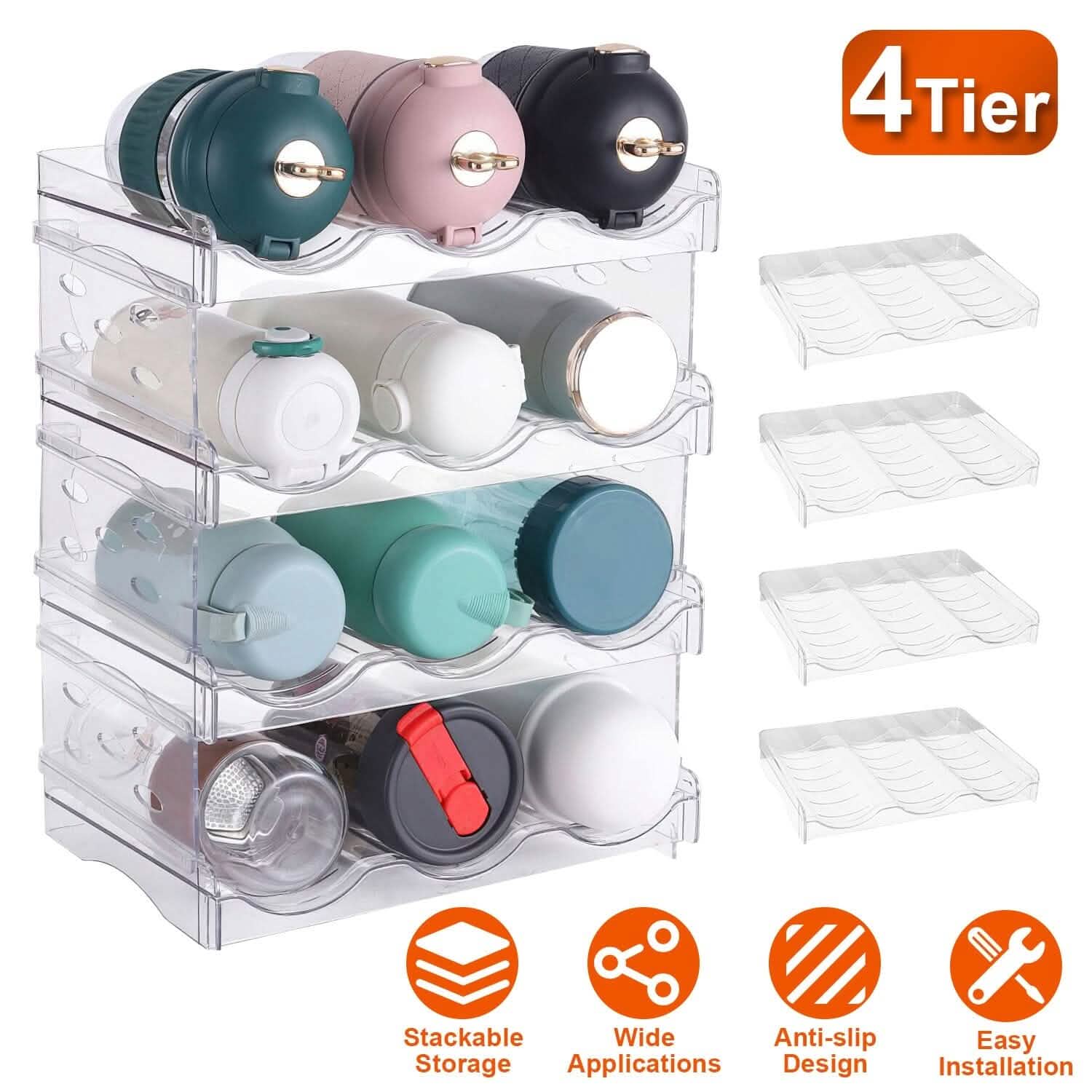4-Tier Bottle Storage 12 Bottles Transparent Stackable Organizer Holder Shelf by DailySale