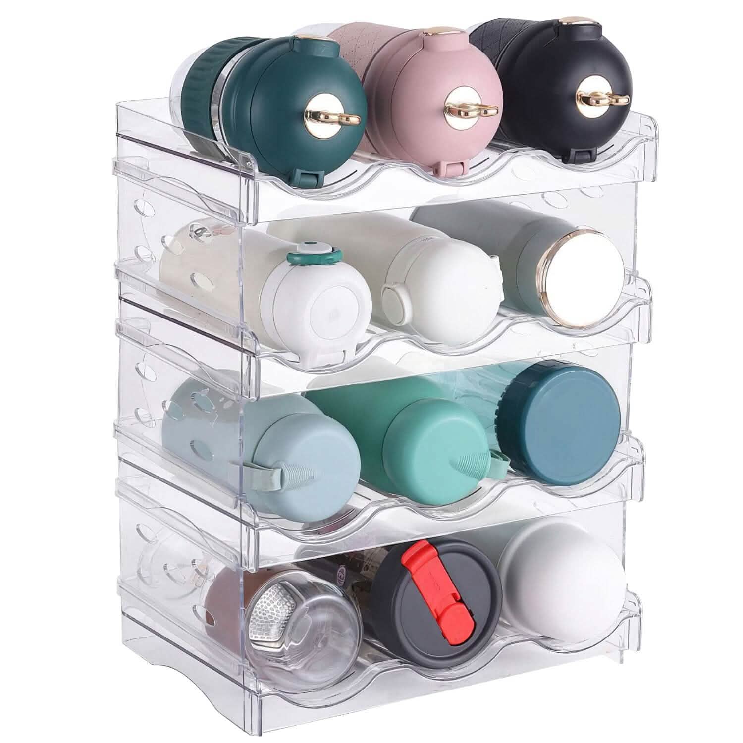 4-Tier Bottle Storage 12 Bottles Transparent Stackable Organizer Holder Shelf by DailySale