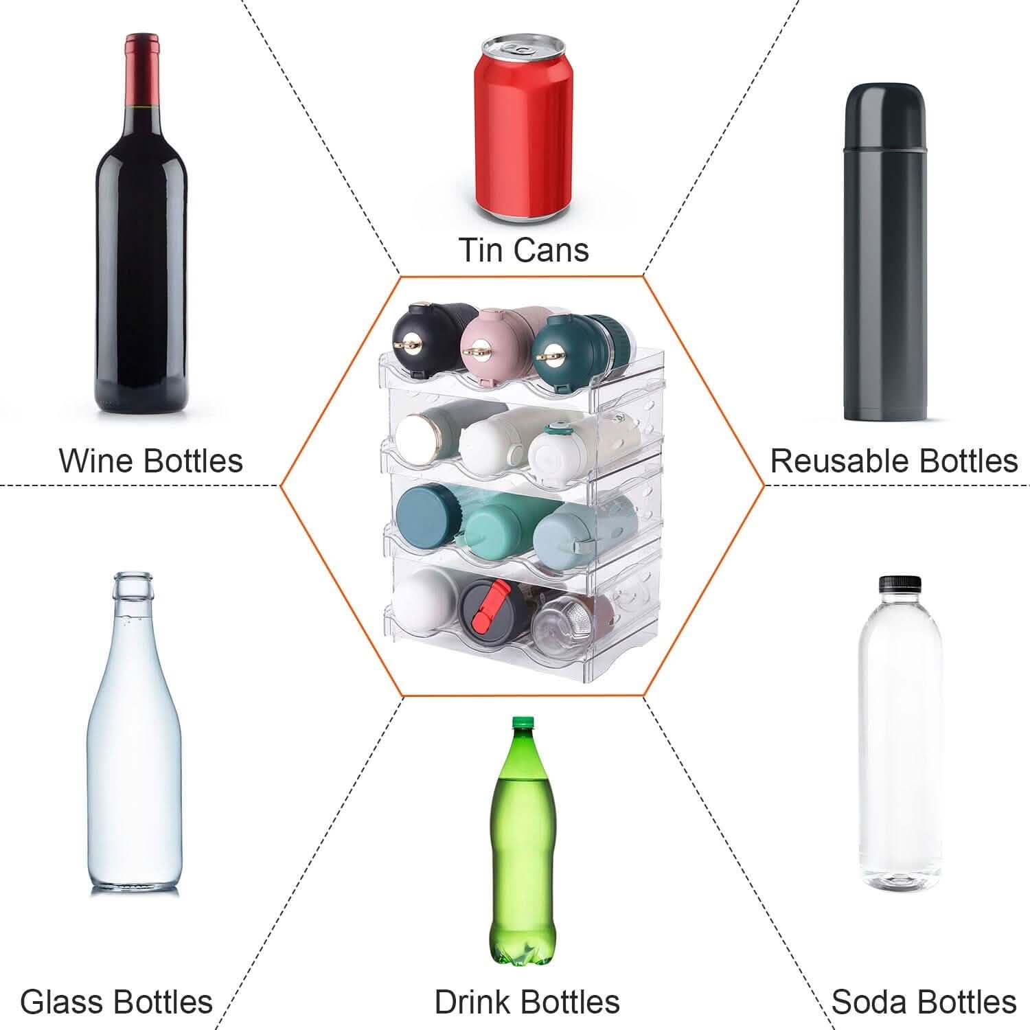 4-Tier Bottle Storage 12 Bottles Transparent Stackable Organizer Holder Shelf by DailySale