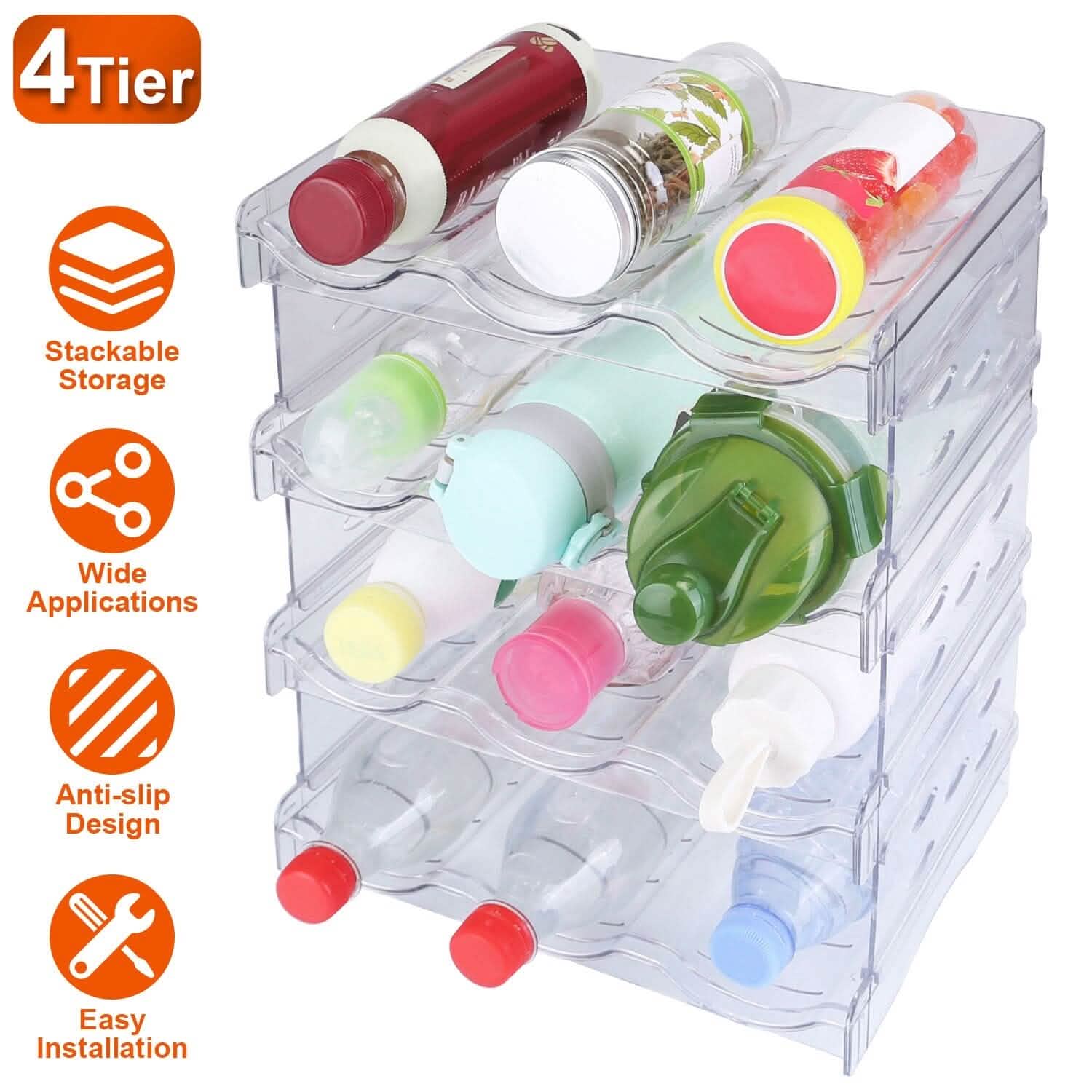 4-Tier Bottle Storage 12 Bottles Transparent Stackable Organizer Holder Shelf by DailySale