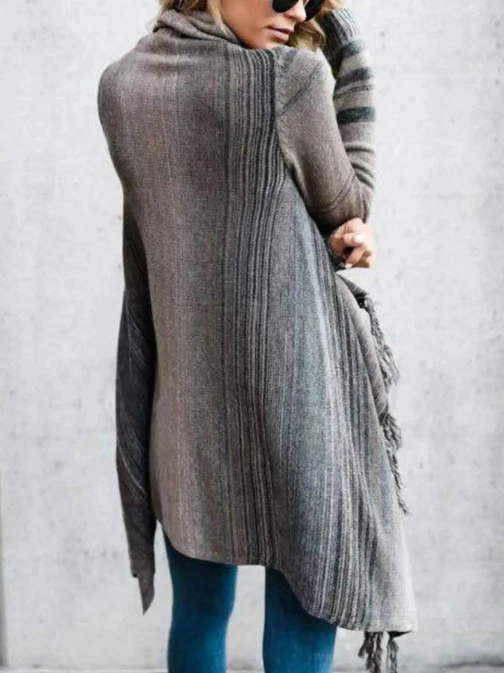 Fringe Long Sleeve Wrap Oversized Cardigan