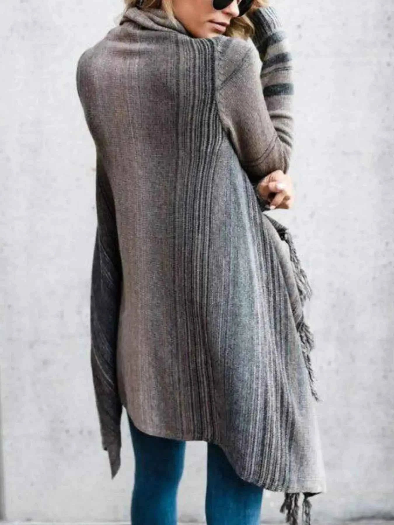 Fringe Long Sleeve Wrap Oversized Cardigan