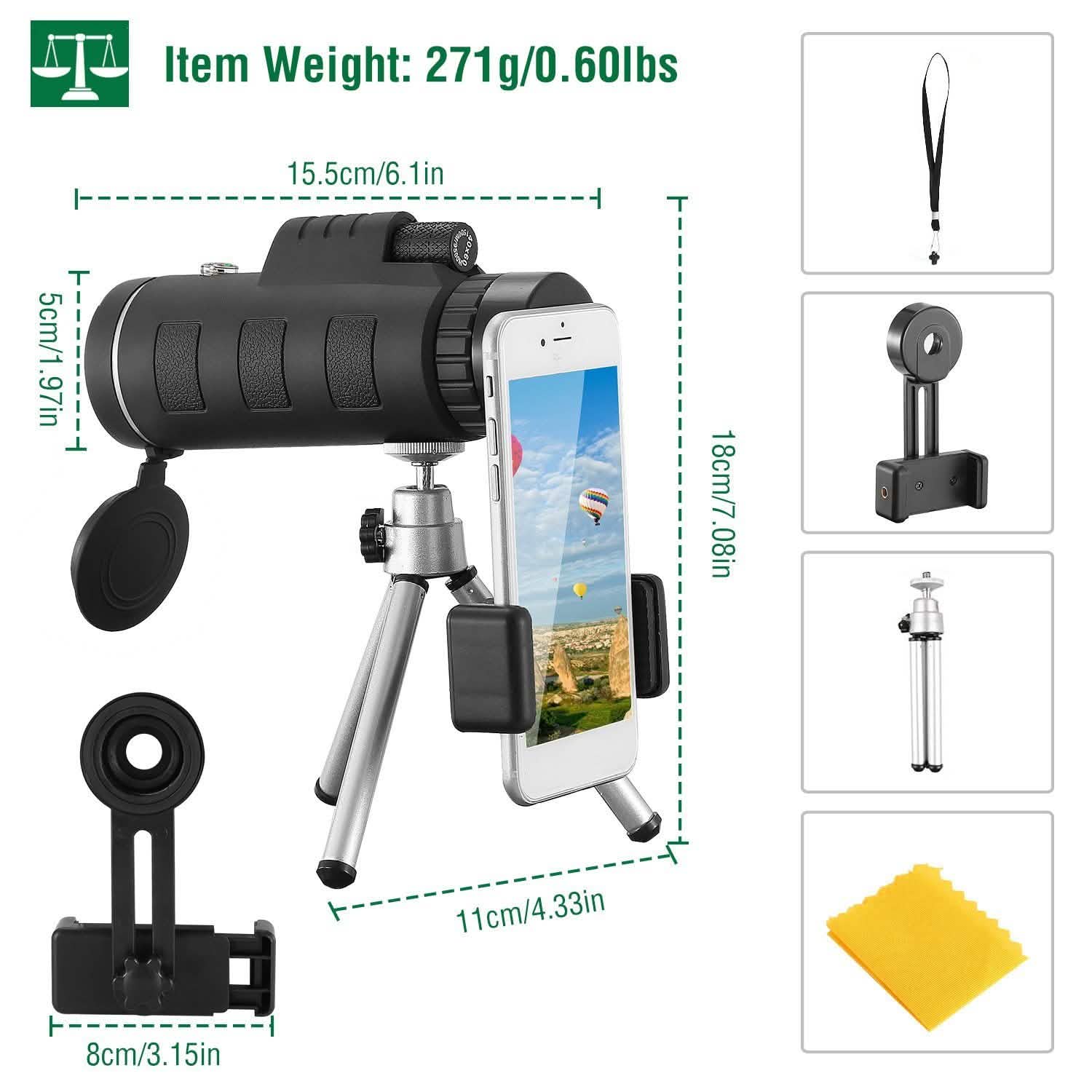 40x60 HD Optical Monocular Telescope with FMC Lens by DailySale
