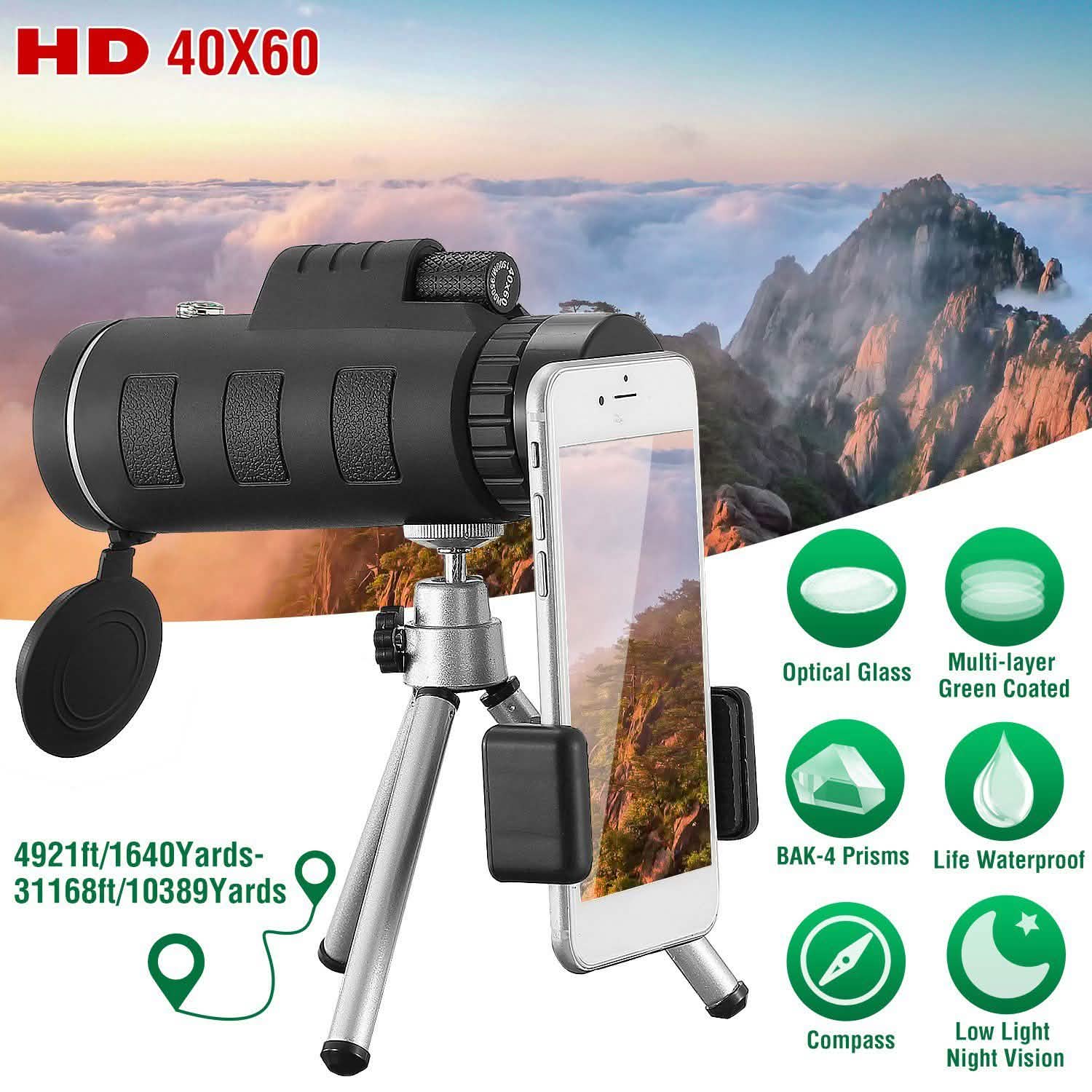 40x60 HD Optical Monocular Telescope with FMC Lens by DailySale