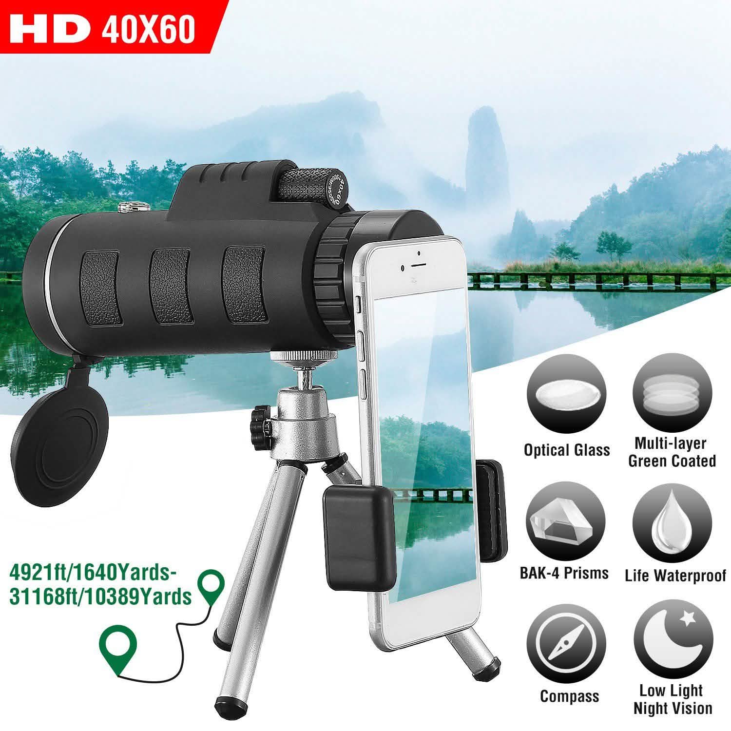 40x60 HD Optical Monocular Telescope with FMC Lens by DailySale