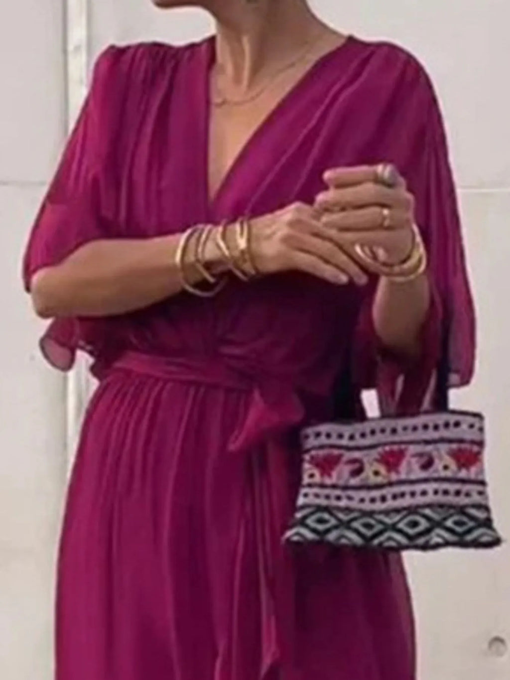Flowy Tie Front Midi Dress with Flutter Sleeves by Shopiebay