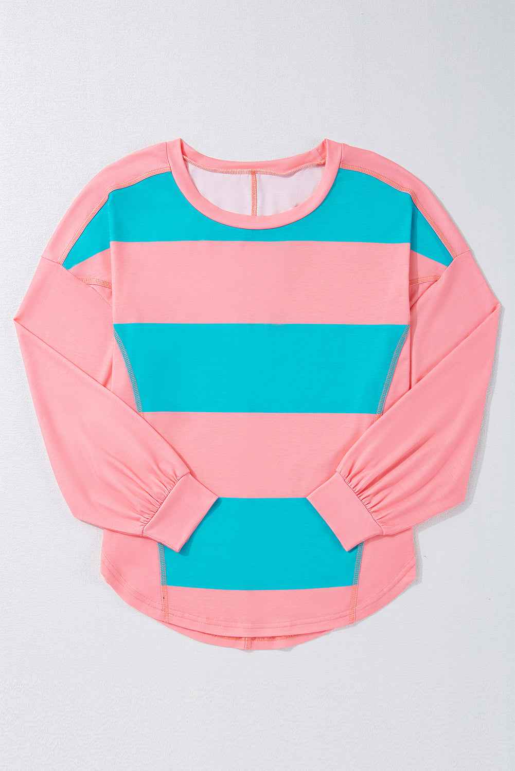 Light Blue Colorblock Drop Sleeve Round Neck Top