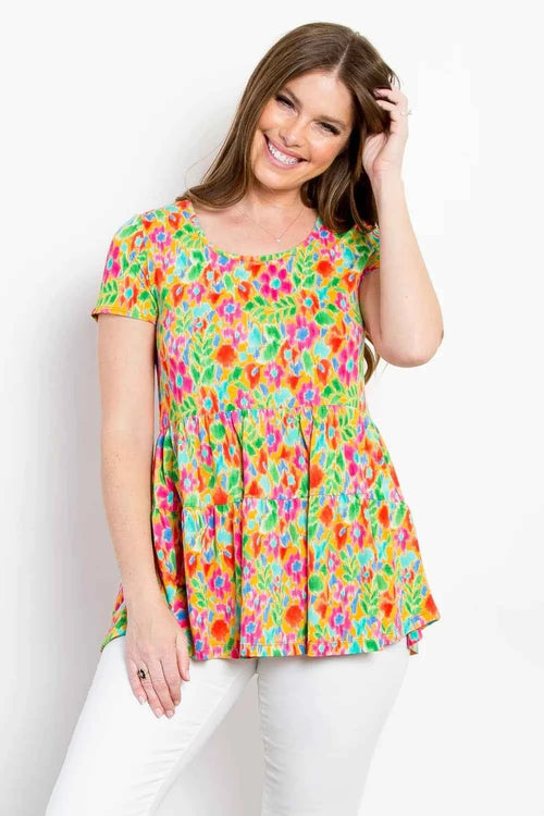 Be Stage Floral Short Sleeve Babydoll Top by Wild and Free Boutique