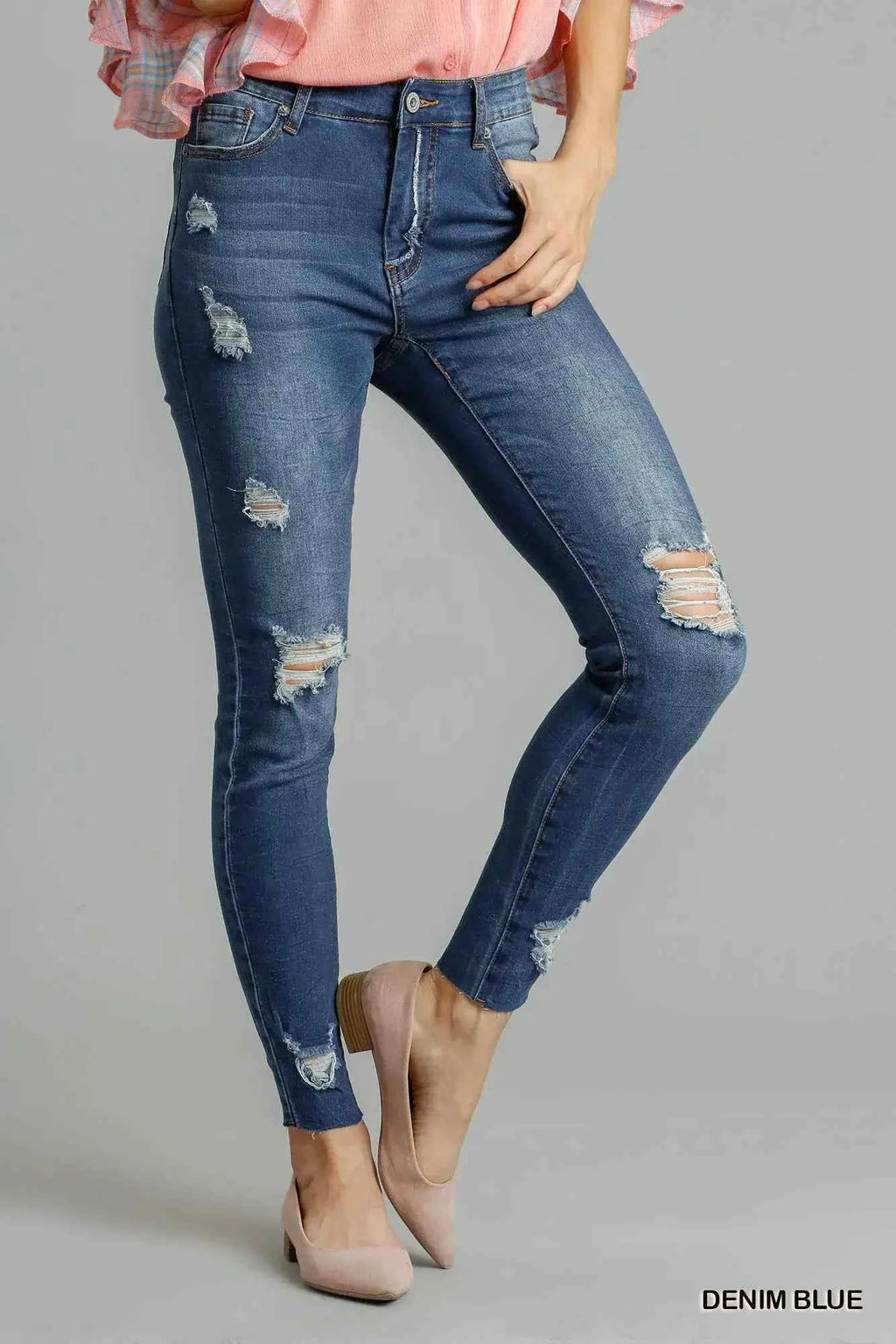 Umgee High-Waist Distressed Skinny Jeans
