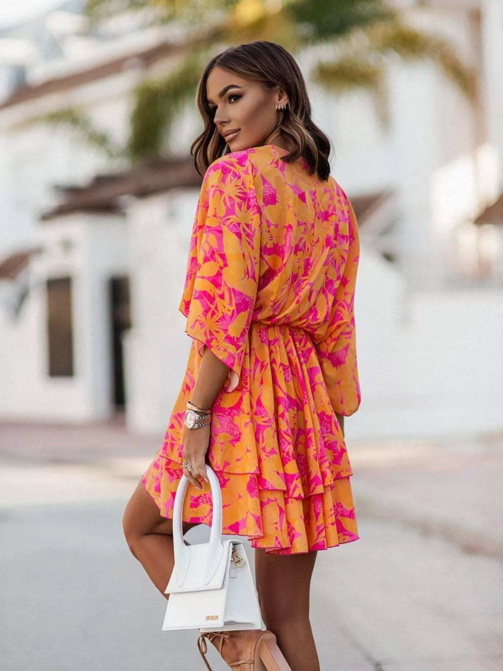 Layered Printed Surplice Mini Dress by Shopiebay