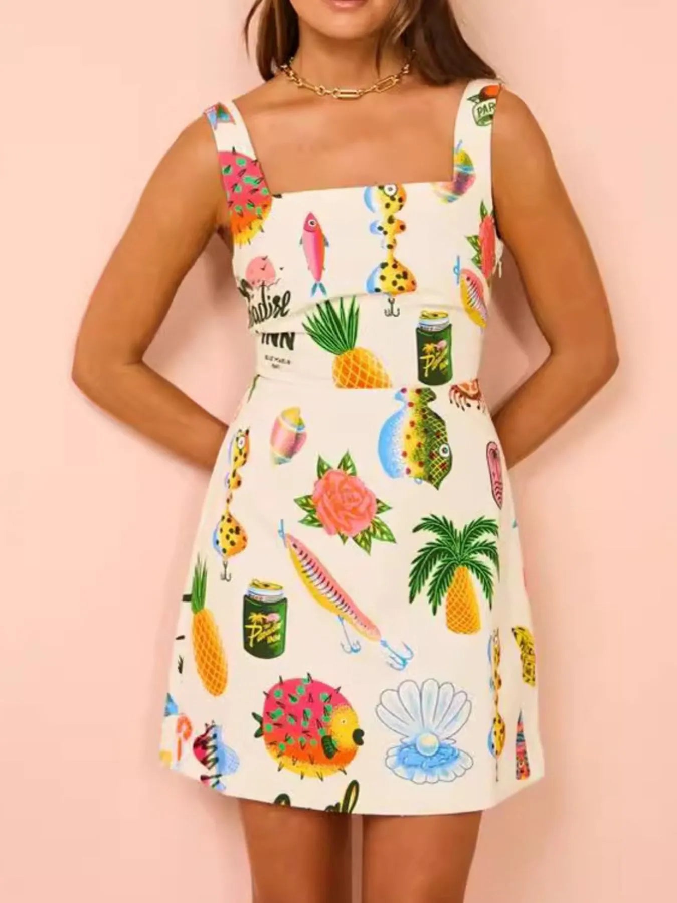 Printed Square Neck Summer Mini Dress by Shopiebay