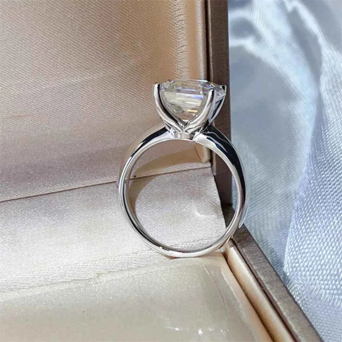 925 Sterling Silver Asscher Cut 5 Carat Moissanite Ring