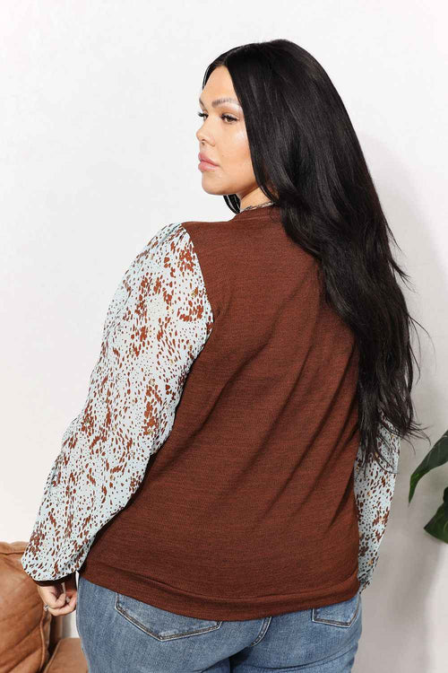 And The Why Full Size Foil Printed Sleeve Top by Wild and Free Boutique