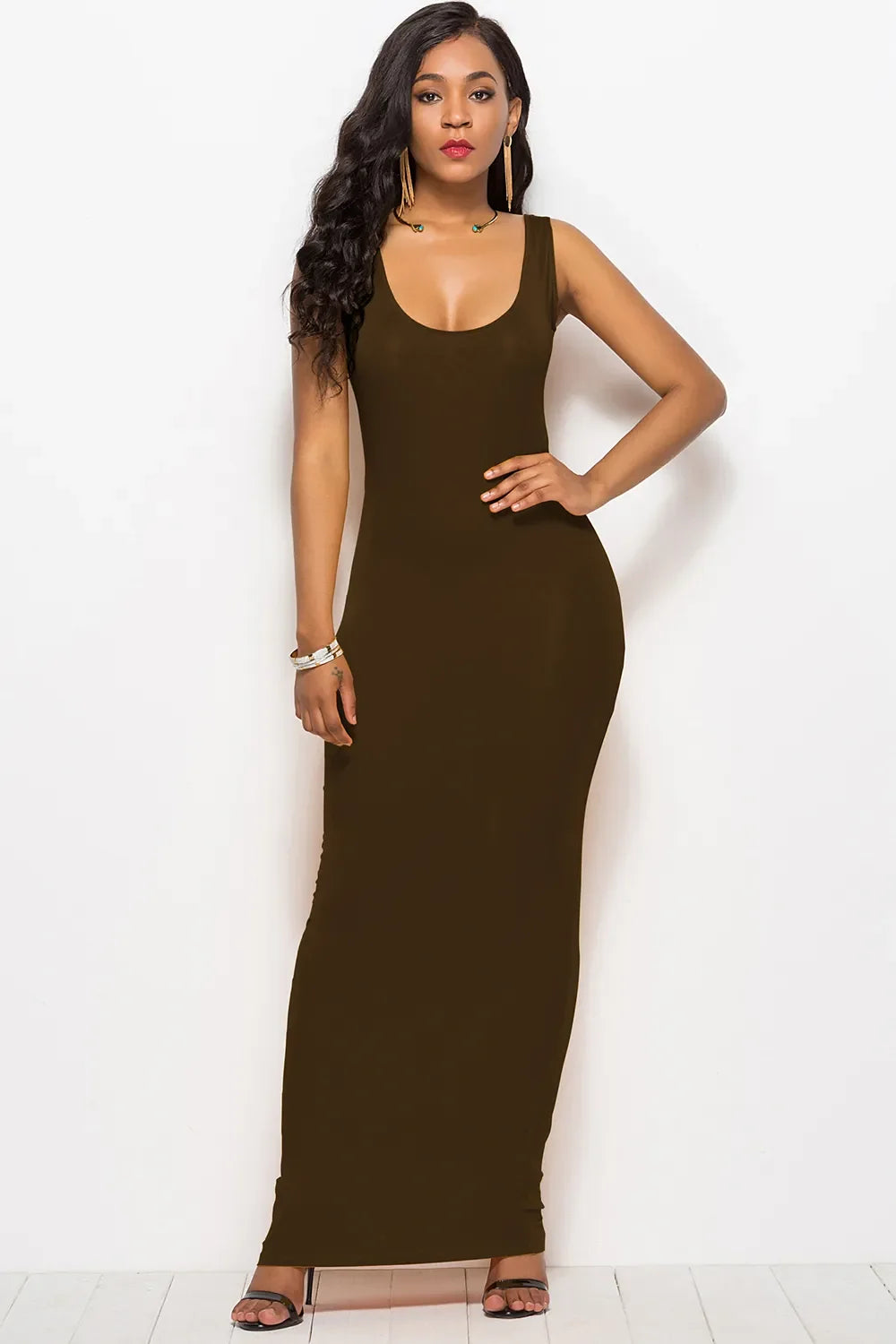 Scoop Neck Wide Strap Maxi Dress by Shopiebay