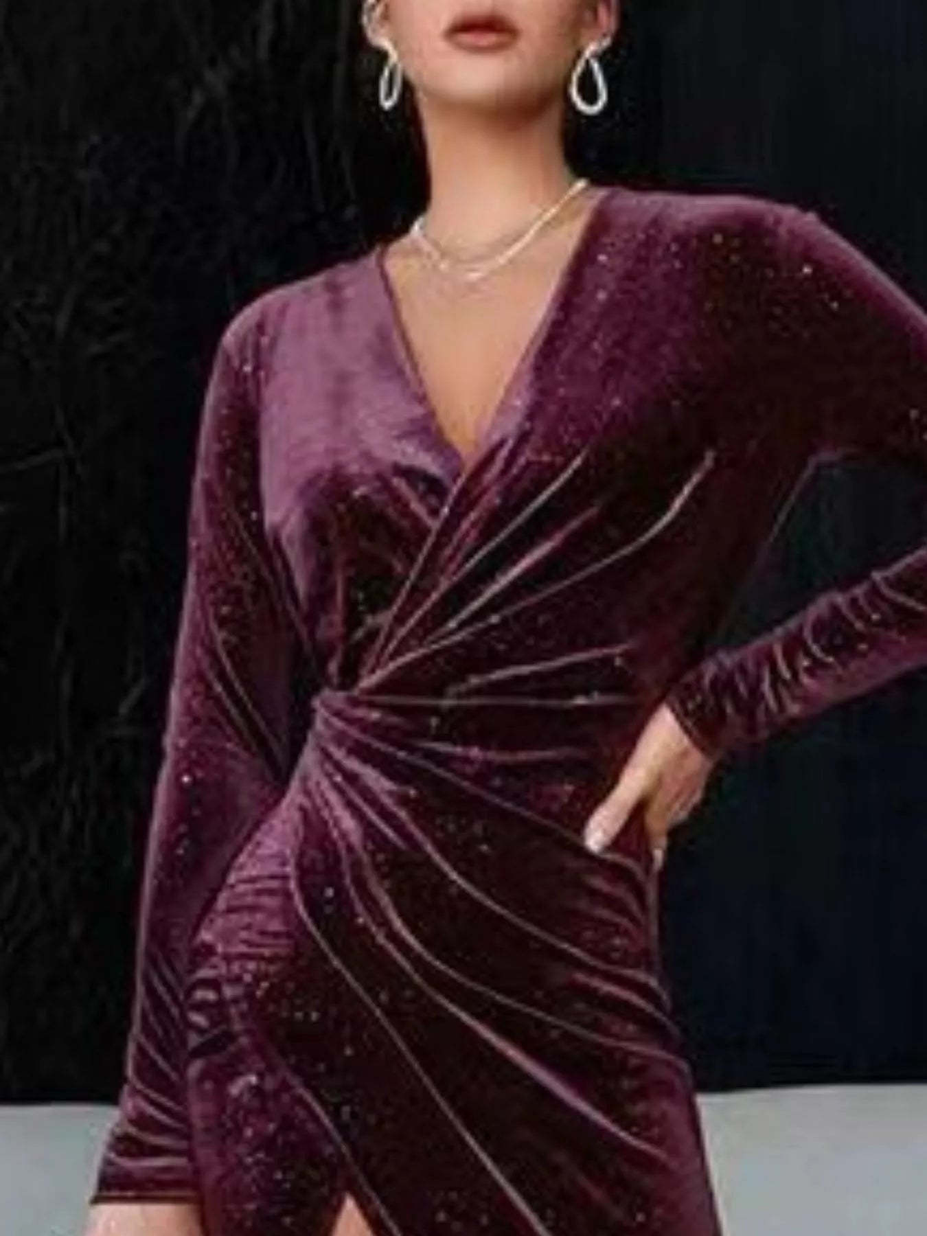 Velvet Ruched Slit Midi Dress by Shopiebay