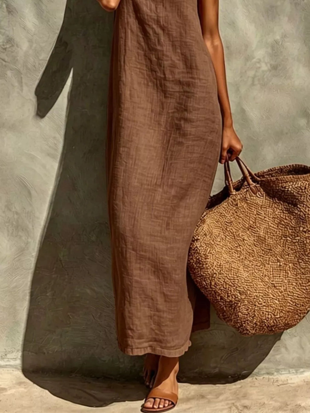 Sleeveless Linen Casual Maxi Dress by Shopiebay
