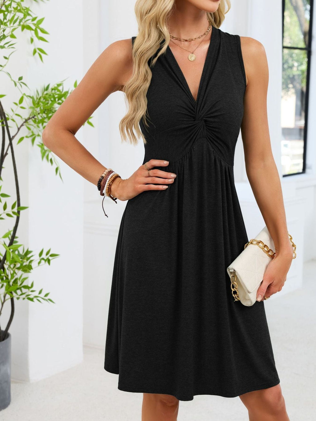 Sleeveless Twist Knot Front Casual Dress by Shopiebay