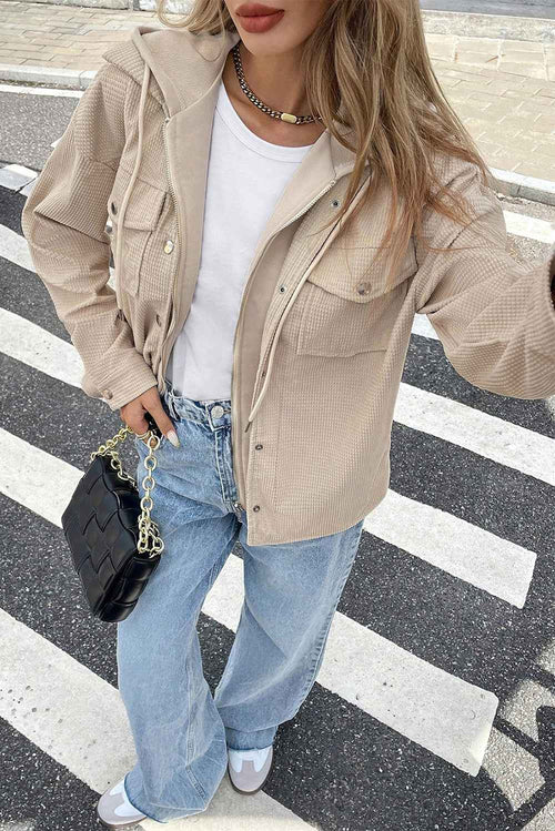 Beige 2 in 1 Thermal Knit Textured Hooded Jacket by Wild and Free Boutique