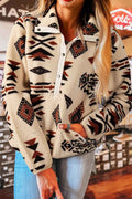Beige Western Aztec Half Zip Plush Sweatshirt by Wild and Free Boutique