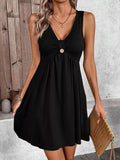 Sleeveless V-Neck A-Line Dress by Shopiebay
