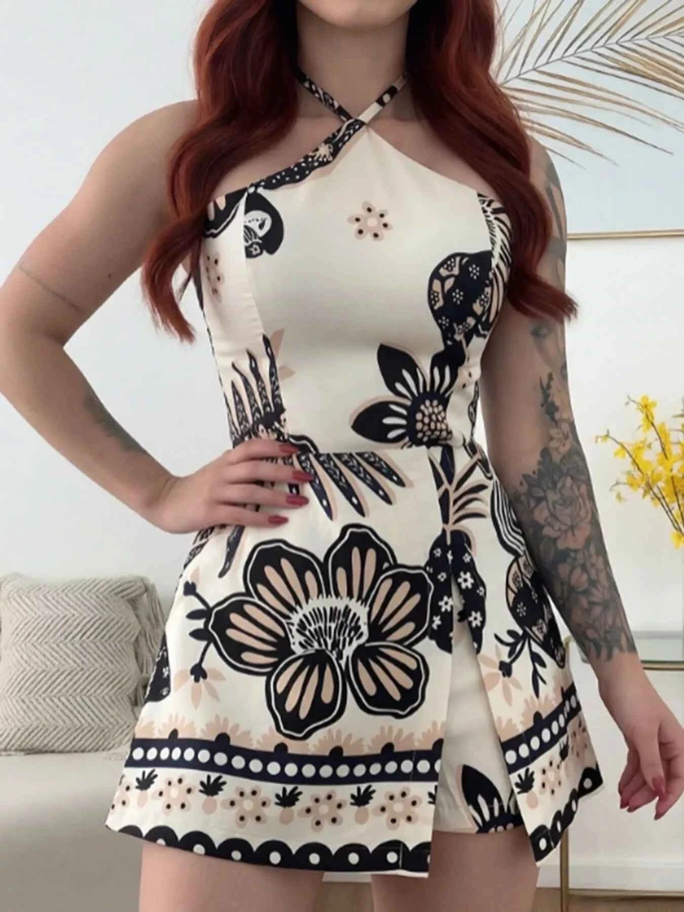 Floral Print Halter Neck Romper