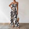 Fashion Floral Print Jumpsuit Elastic Waist Belt Jumpsuit