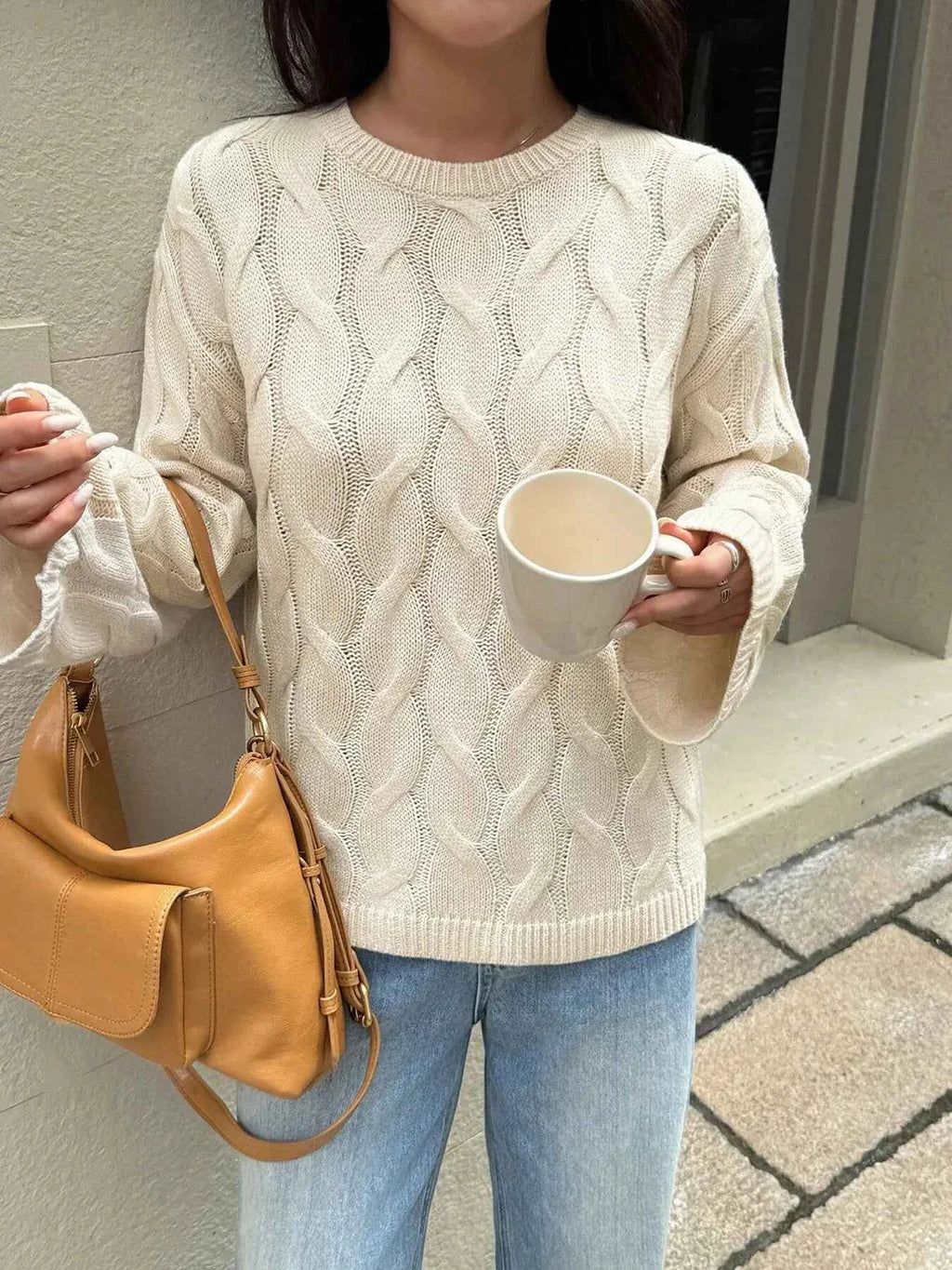Long Sleeve Cable Knit Sweater