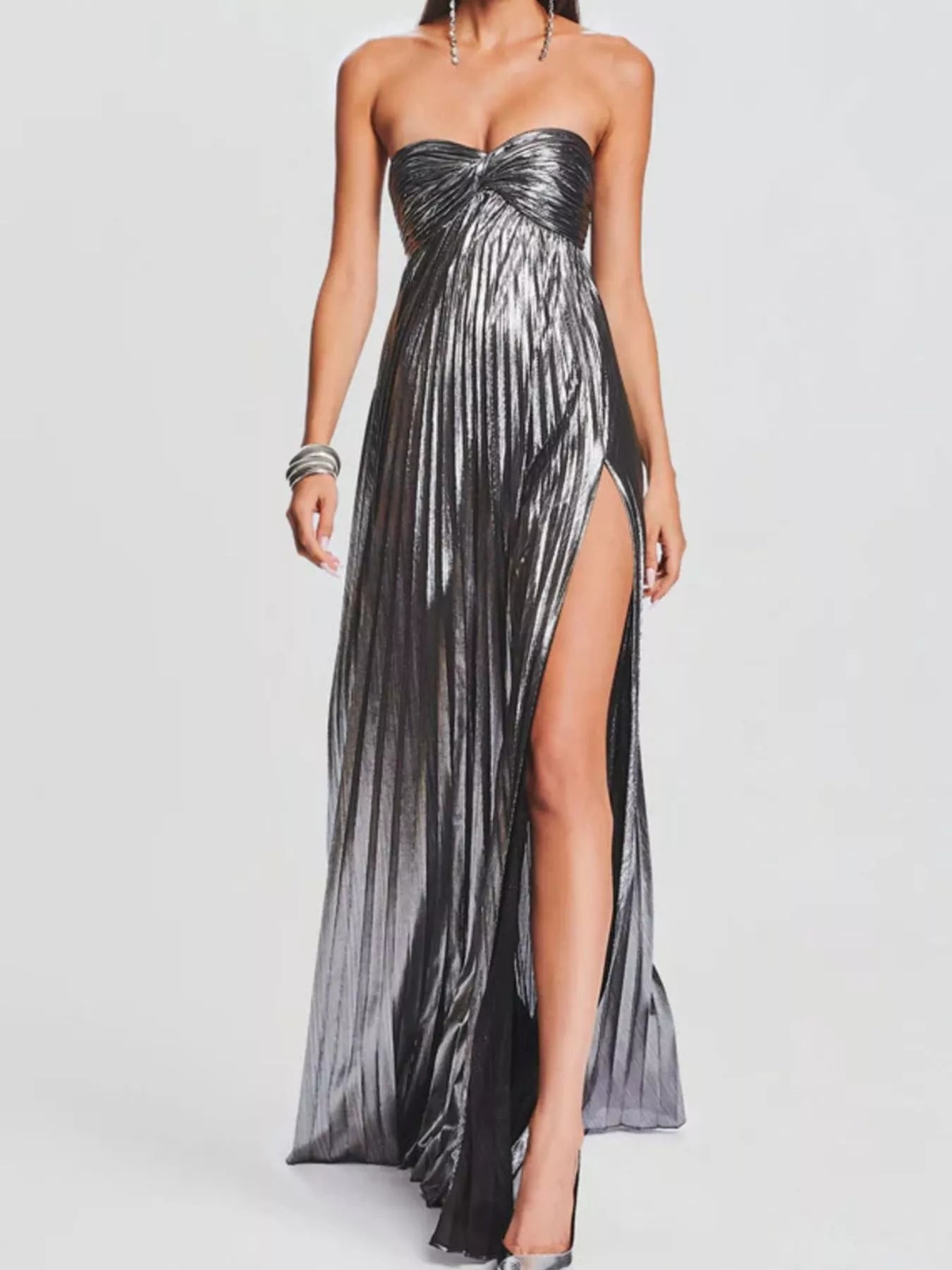 Split Sweetheart Neck Tube Maxi Dress by Shopiebay