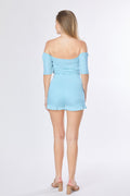 Off Shoulder Sweetheart Cropped Top and Ruffle Shorts Set - Goddess Imports Marketplace