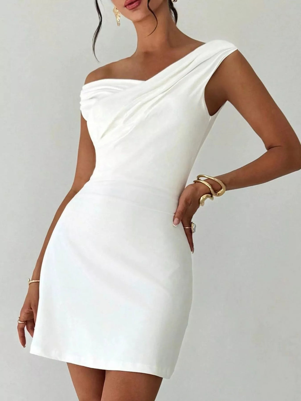 Elegant Off-Shoulder Draped Mini Dress by Shopiebay
