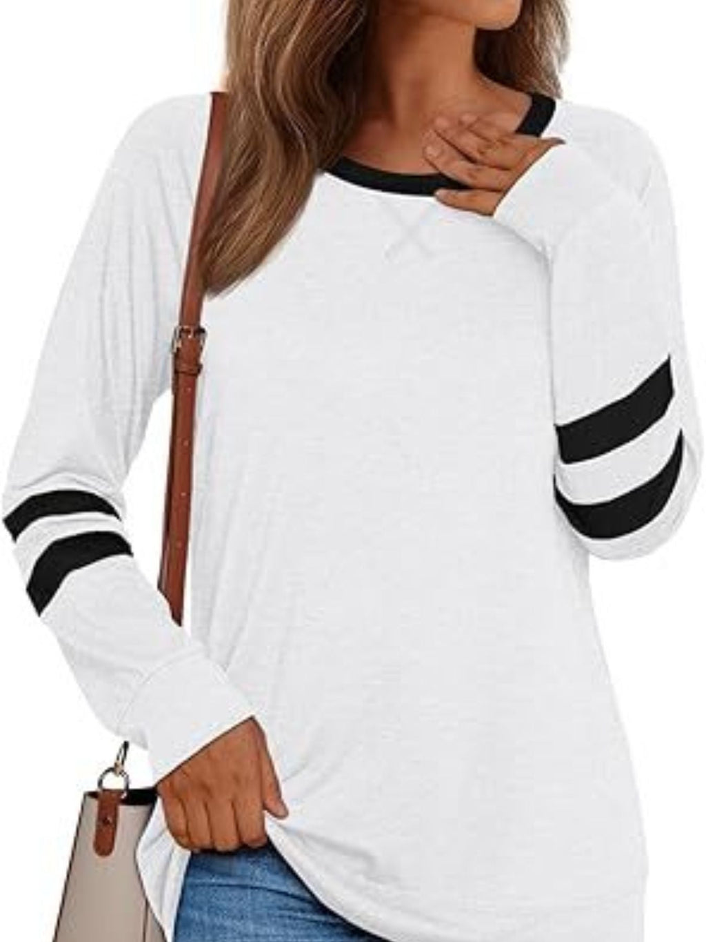 Casual Striped Sleeve Round Neck Long Sleeve T Shirt