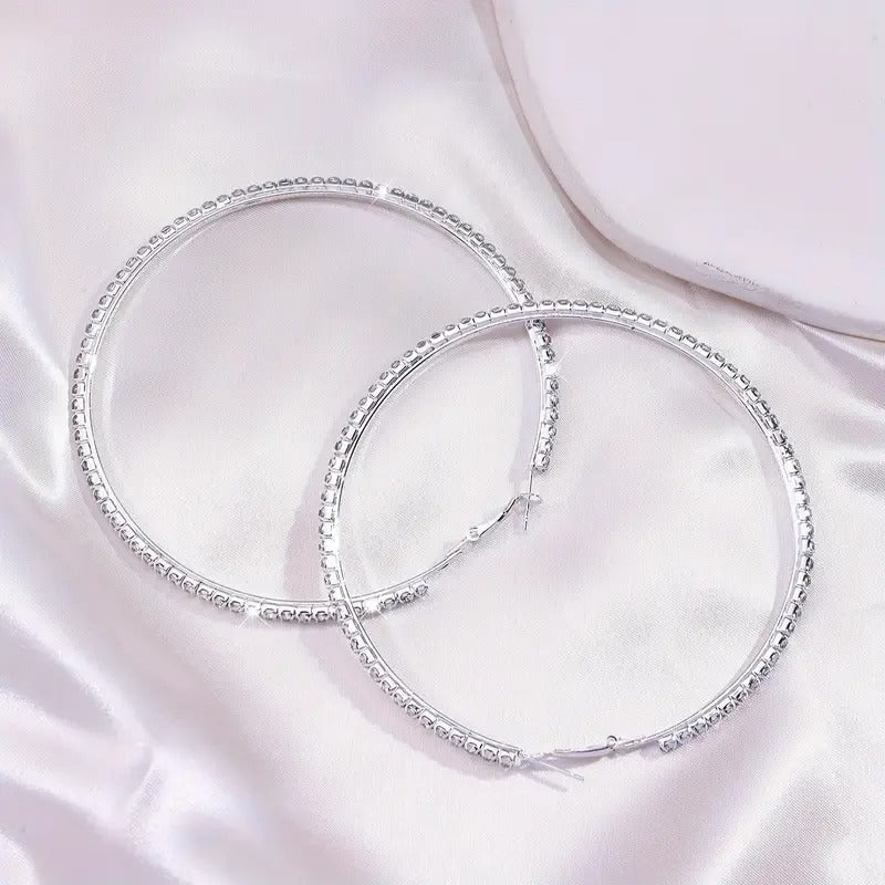Women's Rhinestone Hoop Earrings – Large Stainless Steel Bling Hoops by DailySale
