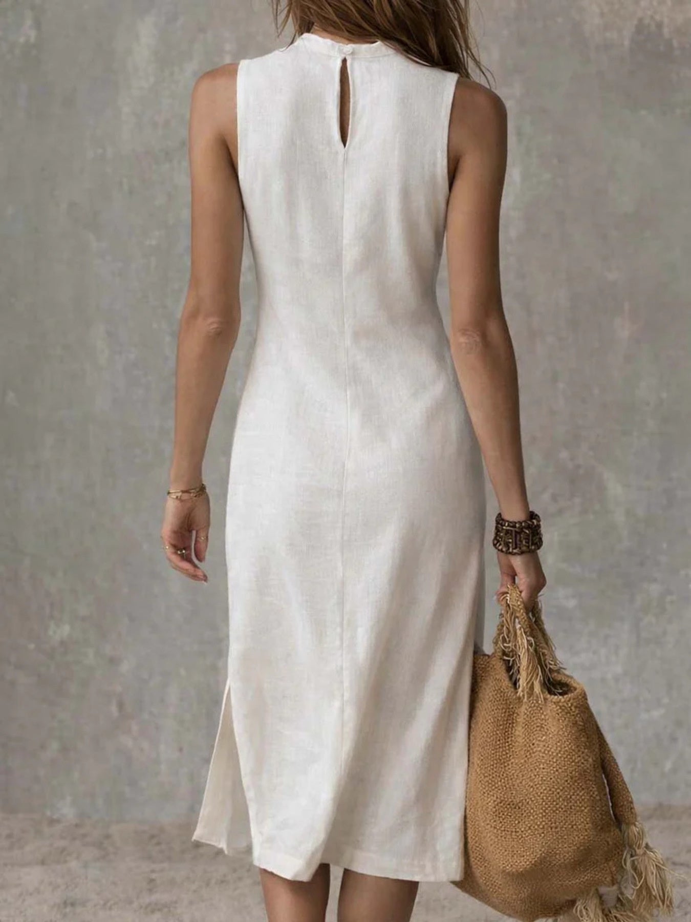 Full Size Sleeveless Mock Neck Slit Midi Dress Plus Size by Shopiebay