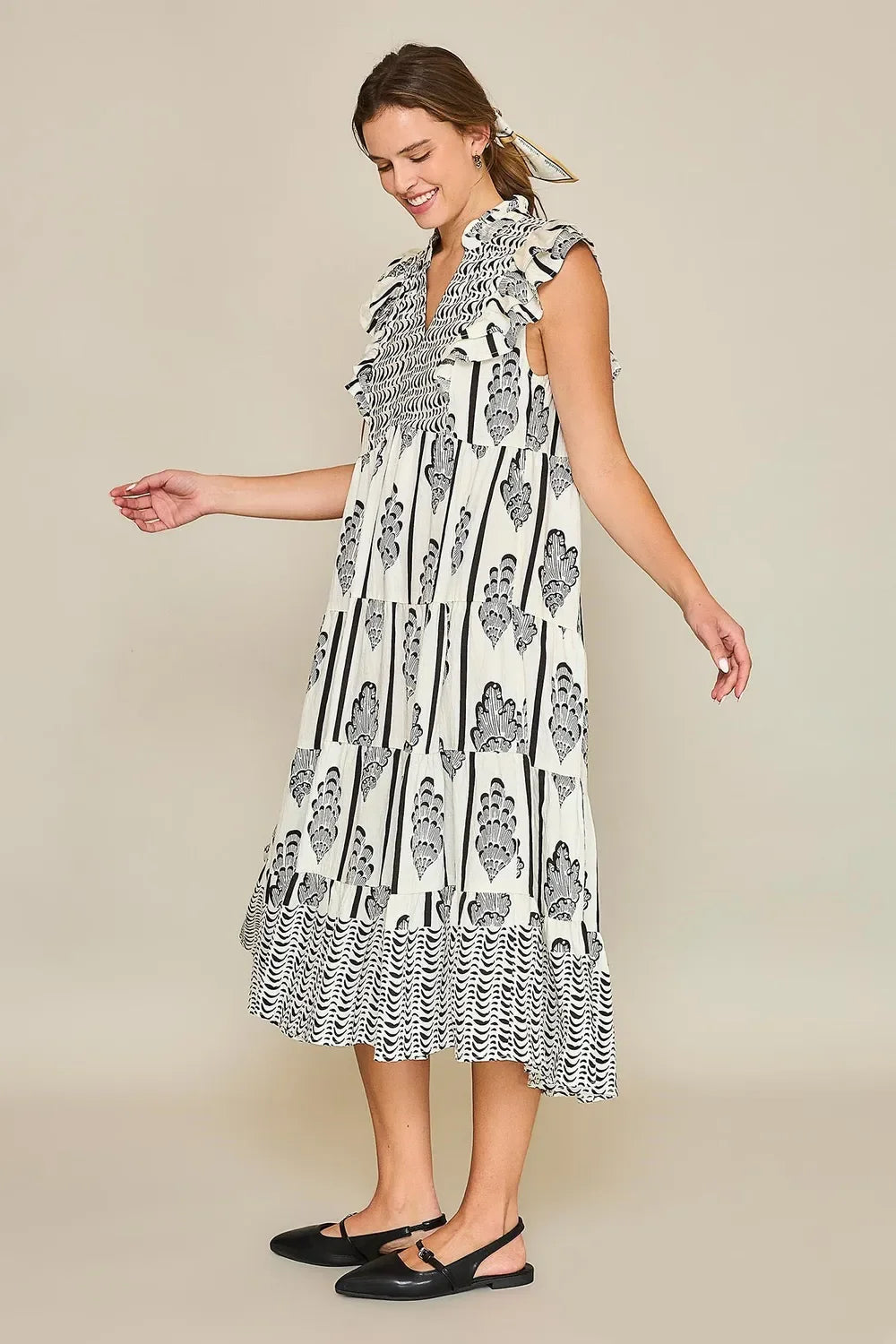 Umgee Full Size Boarder Print Midi Dress Plus Size by Selvanelle