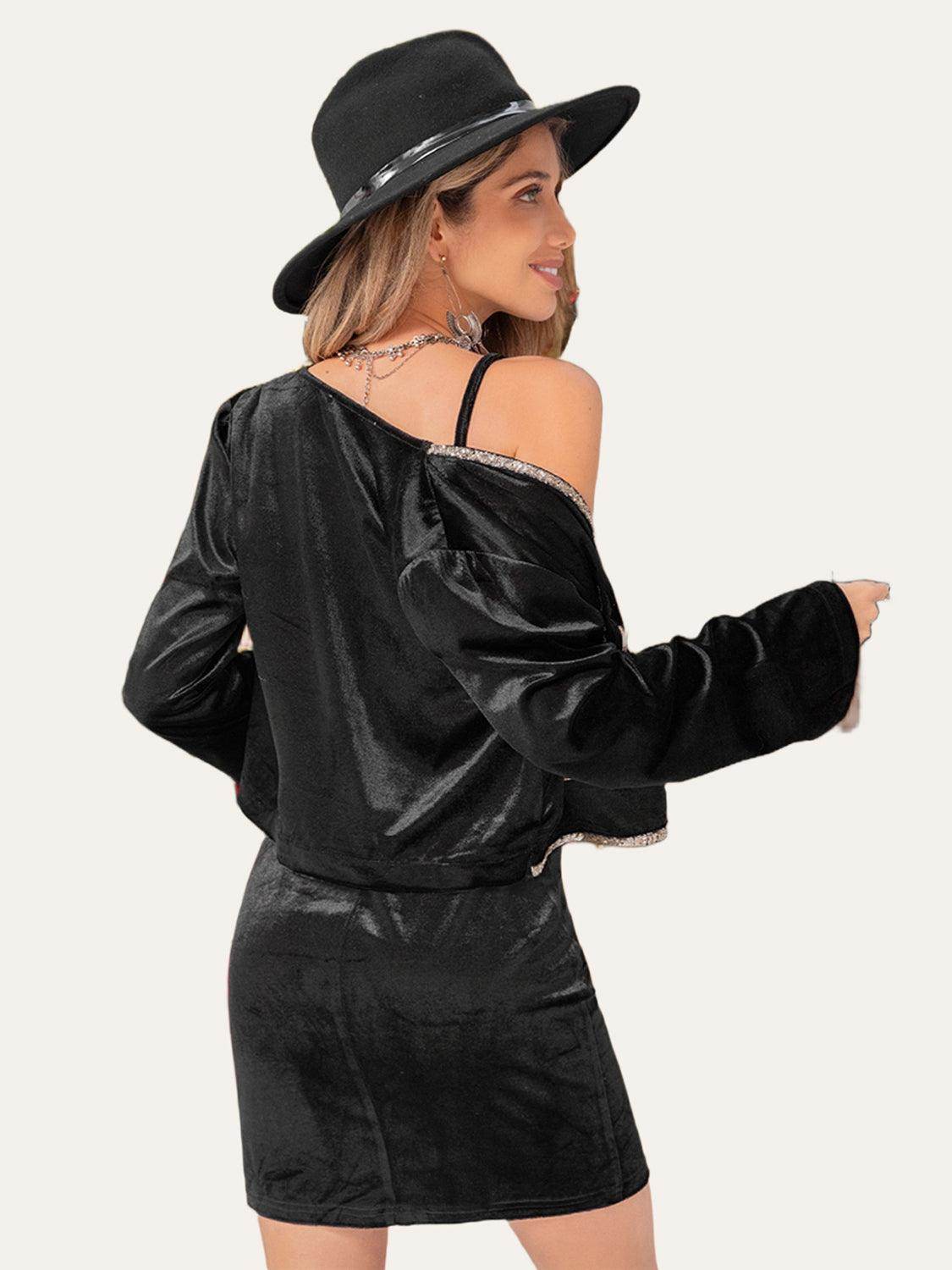 Embroidered Open Front Cardigan and Cami Dress Set for Women by Selvanelle