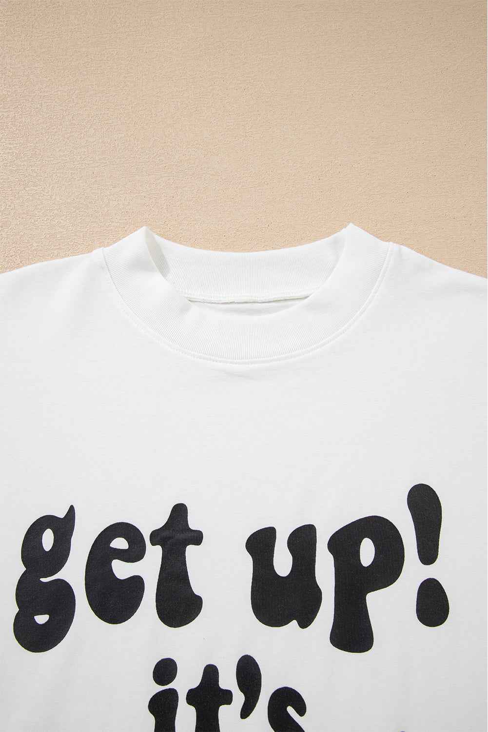 Beige GAME DAY Slogan Printed Half Sleeve Oversize T Shirt